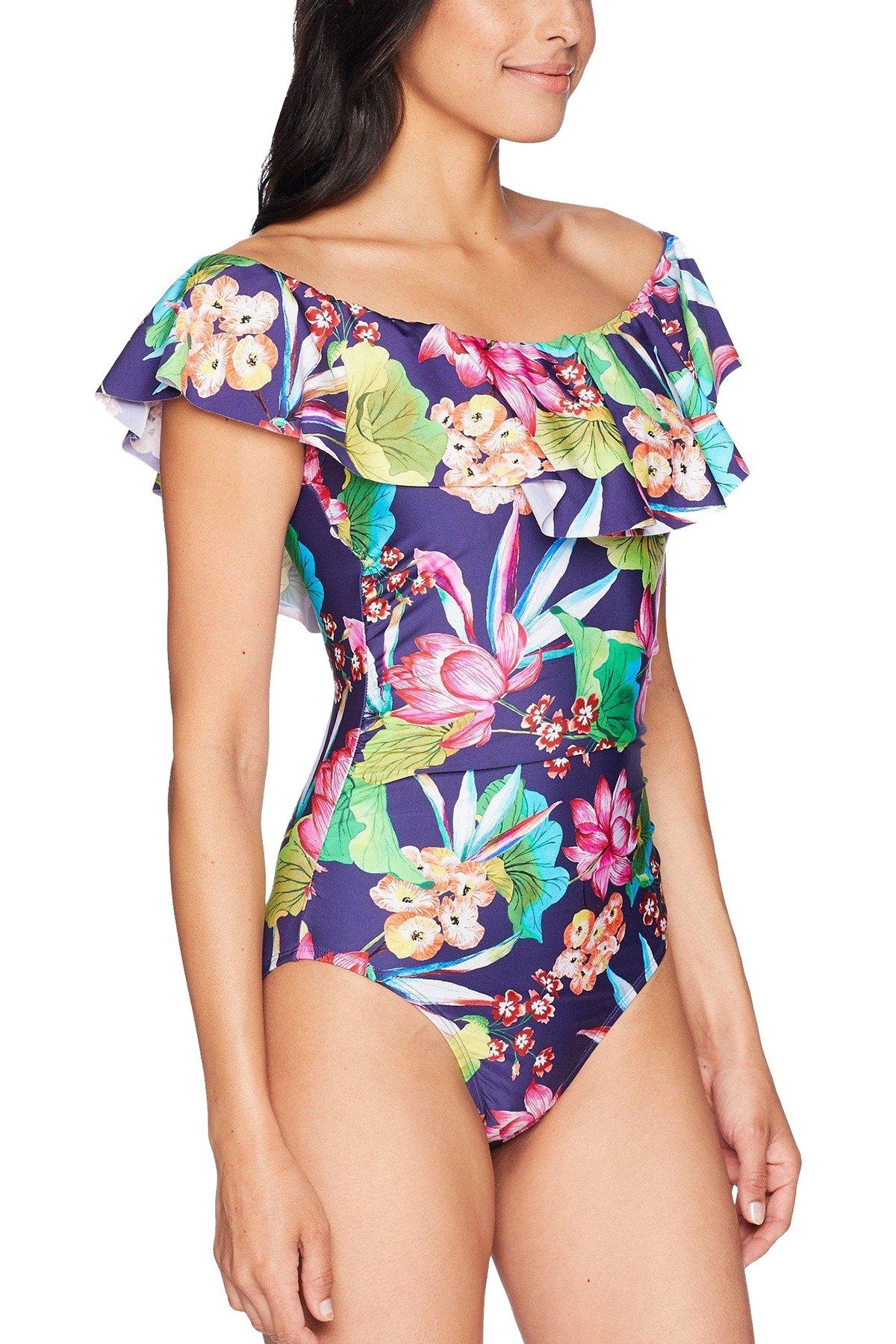 La blanca one hot sale shoulder ruffle swimsuit