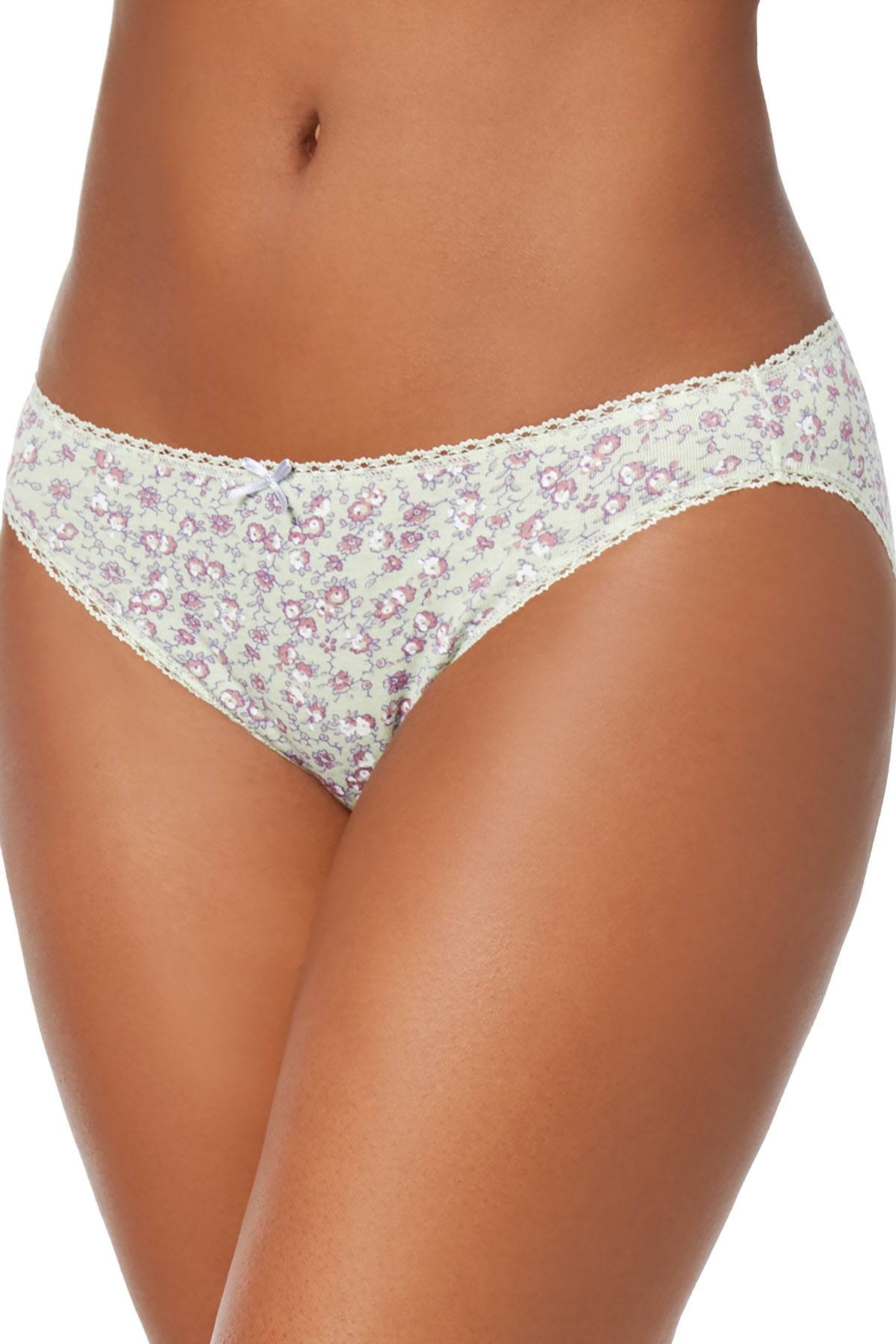 Charter Club Intimates Green Small-Floral Printed Pretty Cotton Bikini Brief