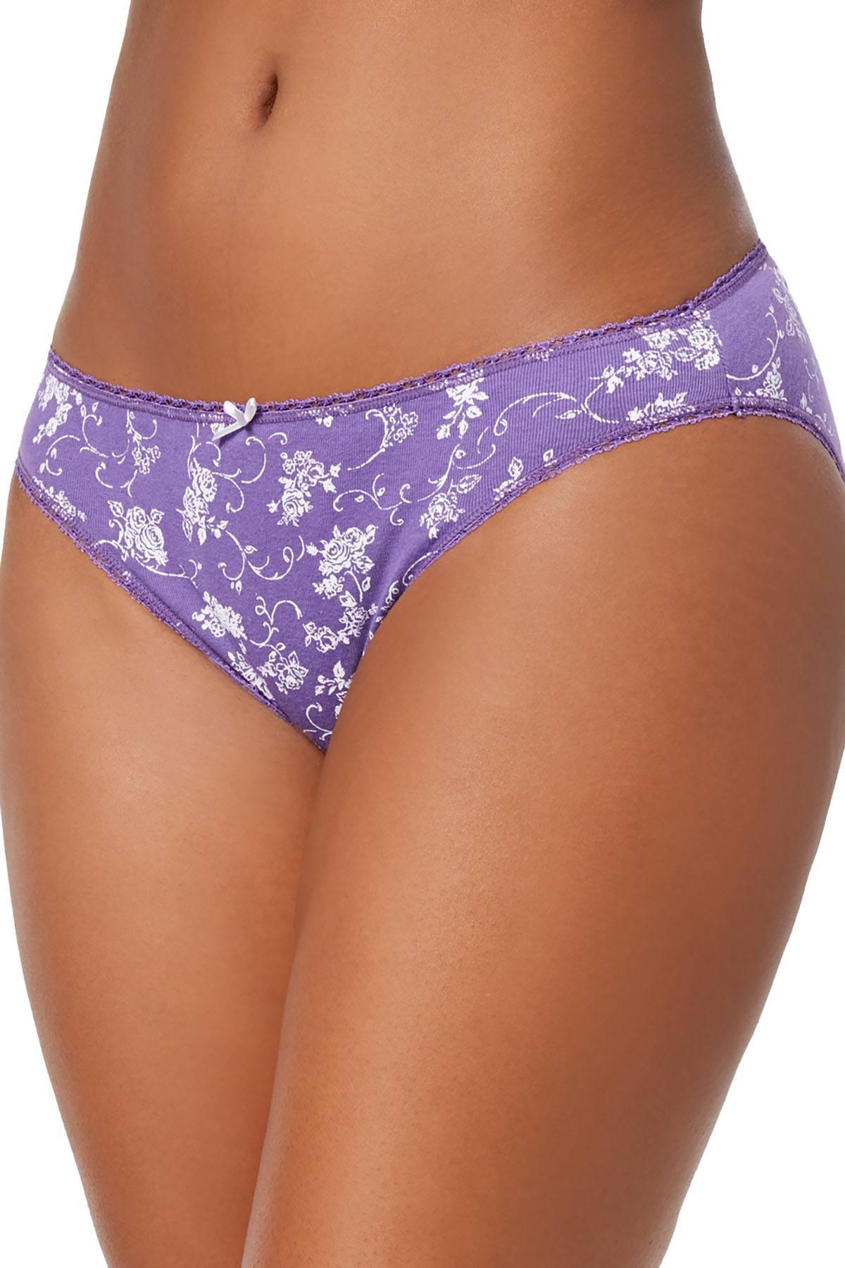 Charter Club Intimates Purple Twirling-Toile Printed Pretty Cotton Bikini Brief
