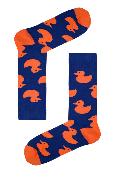 Drake & Hutch Blue/Orange 'Rubber Duckie' Unisex Crew Socks
