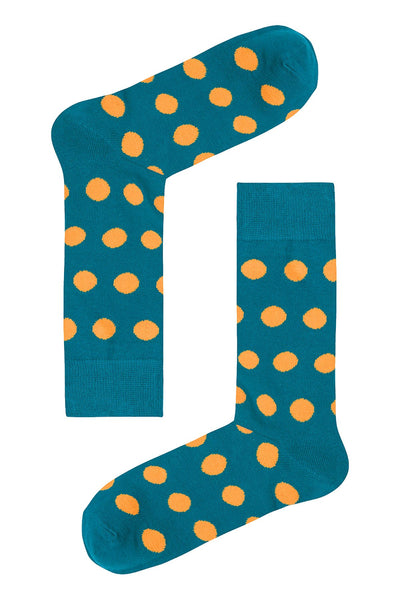 Drake & Hutch Orange/Aqua Polka Unisex Crew Socks