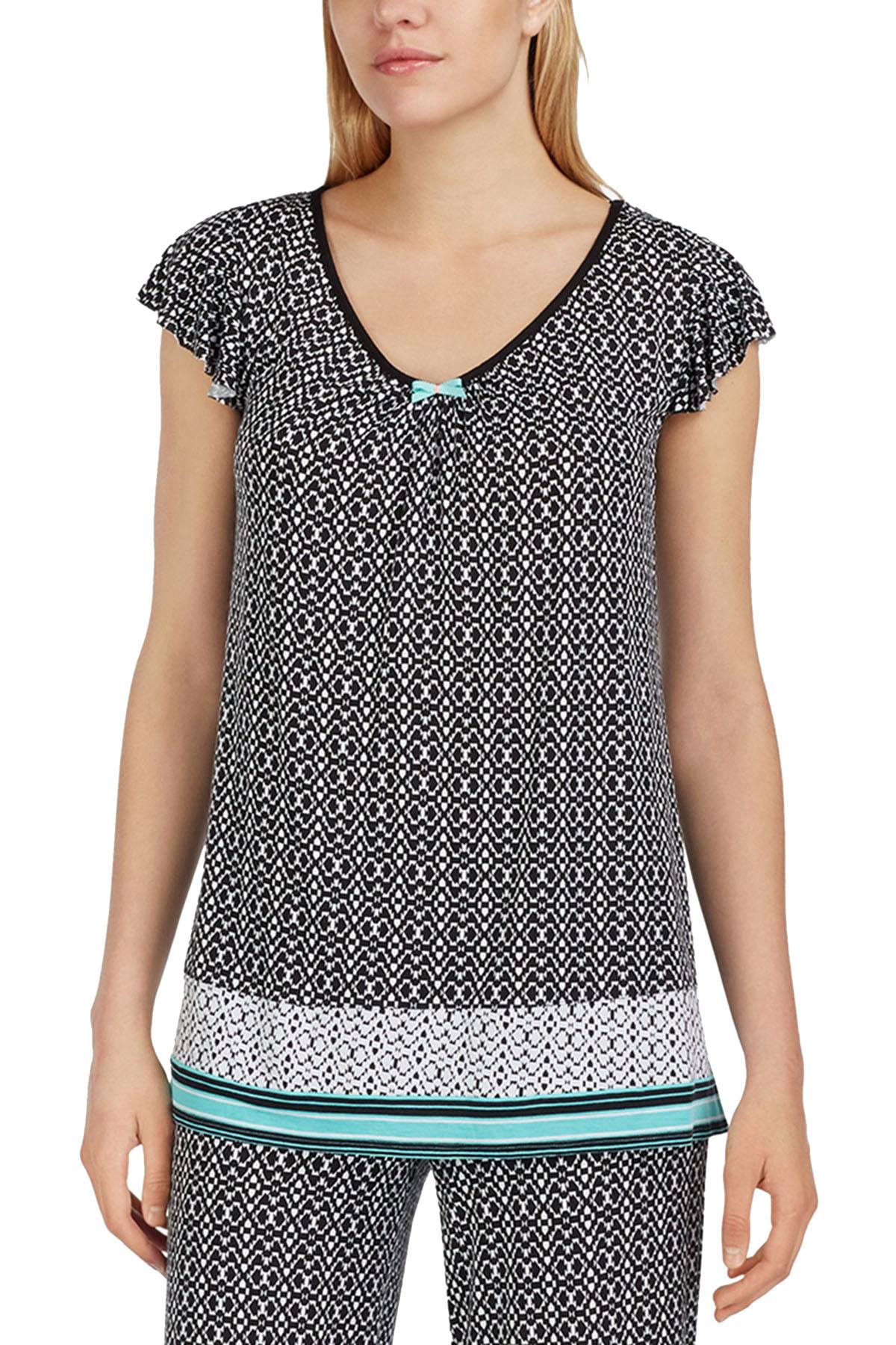 Ellen Tracy PLUS Black Printed Ruffle-Sleeve Top