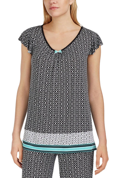 Ellen Tracy PLUS Black Printed Ruffle-Sleeve Top