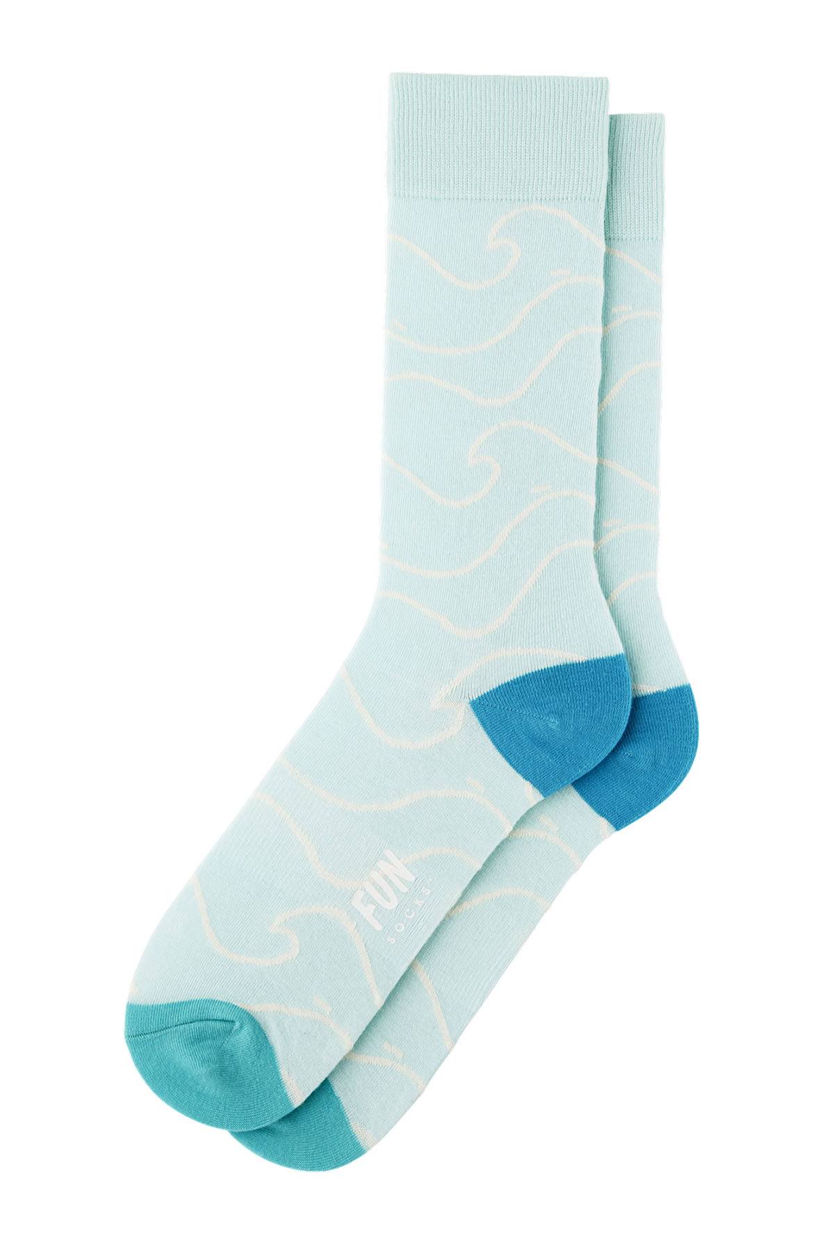 Fun Socks Light Blue Waves Crew Socks