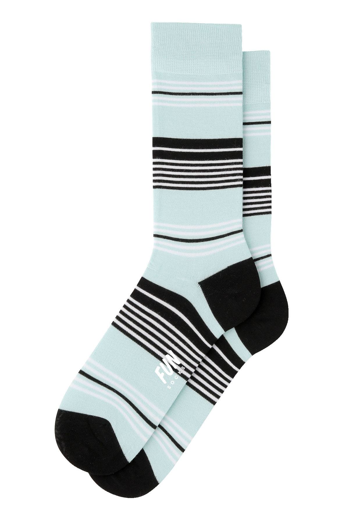 Fun Socks Light Pastel Green Mono Stripe Crew Dress Socks