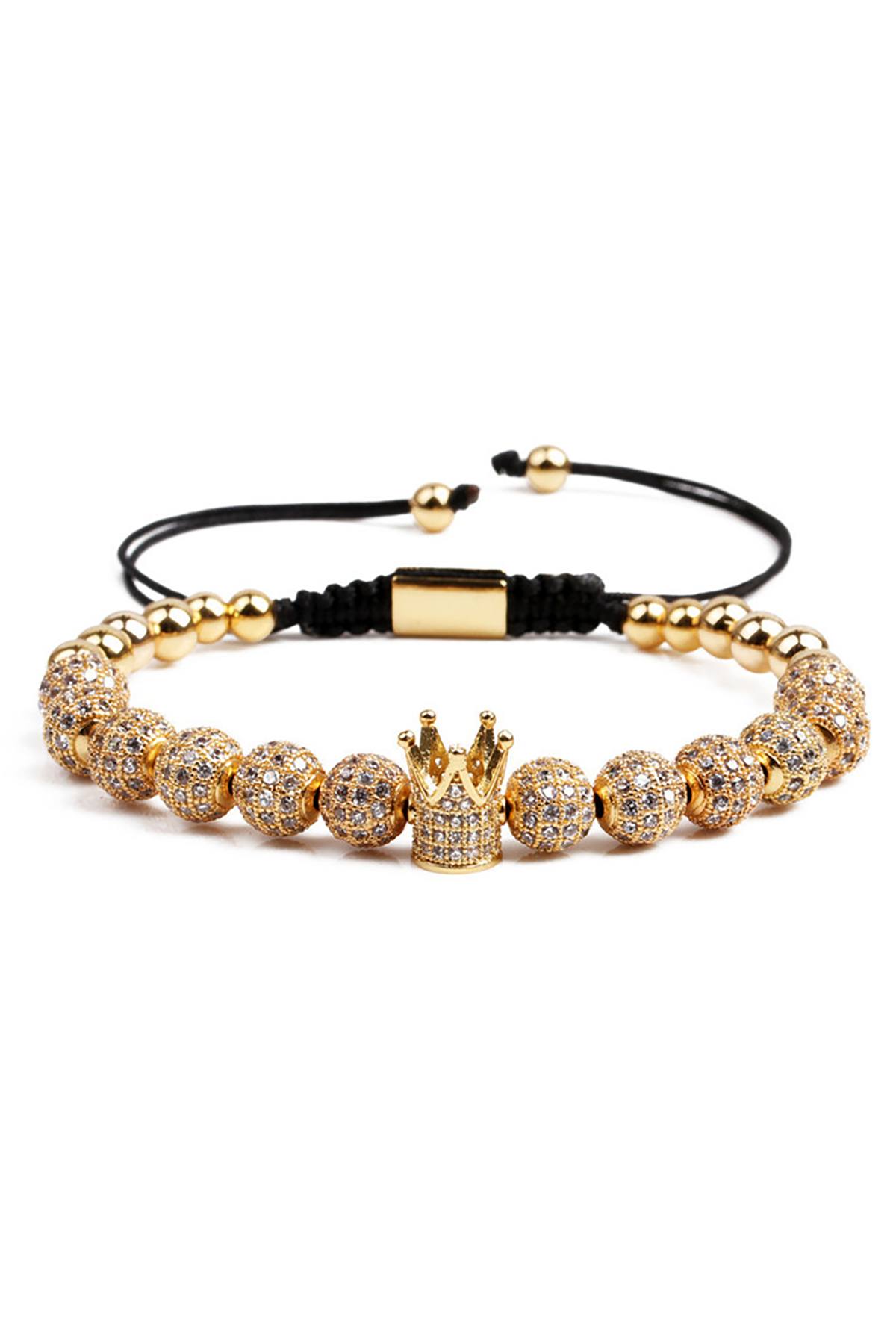 Gold Copper Micro Pavé Zircon Imperial Crown Adjustable Bracelet