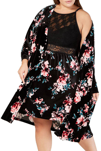 INC International Concepts PLUS Winter Break Blossom Printed Velvet Wrap Robe