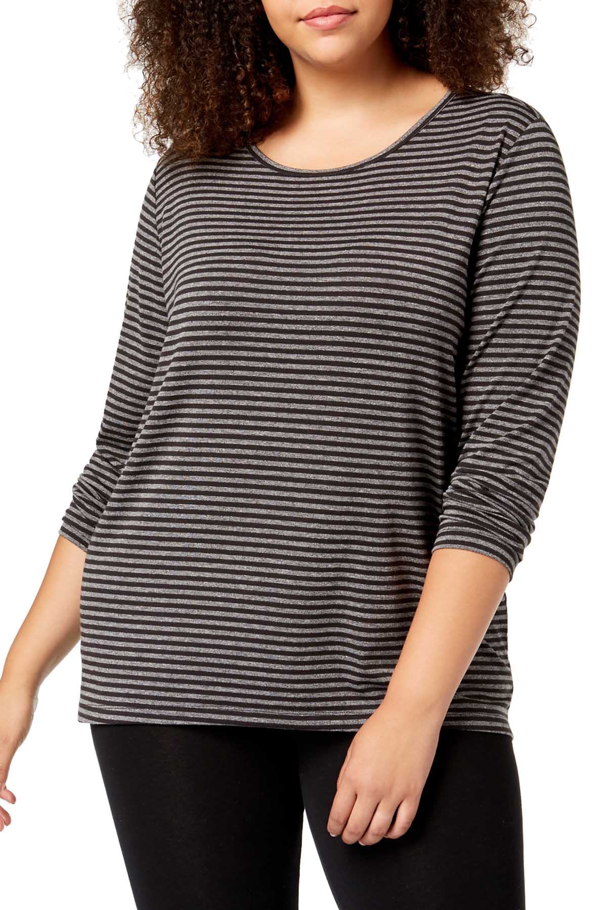 Ideology PLUS Grey Stripe Cutout Back Long Sleeve Shirt