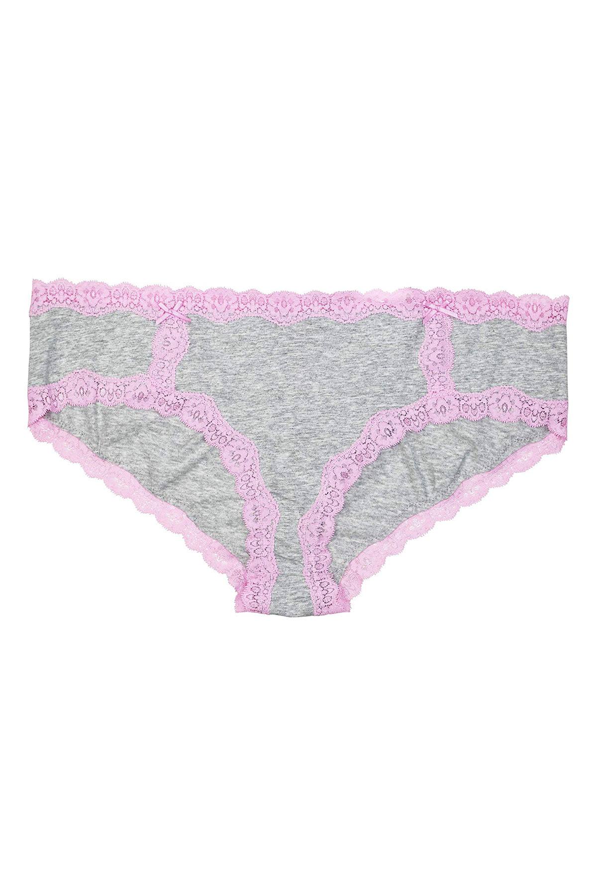 Jenni By Jennifer Moore Heather-Grey/Pink Cotton Lace-Trim Hipster