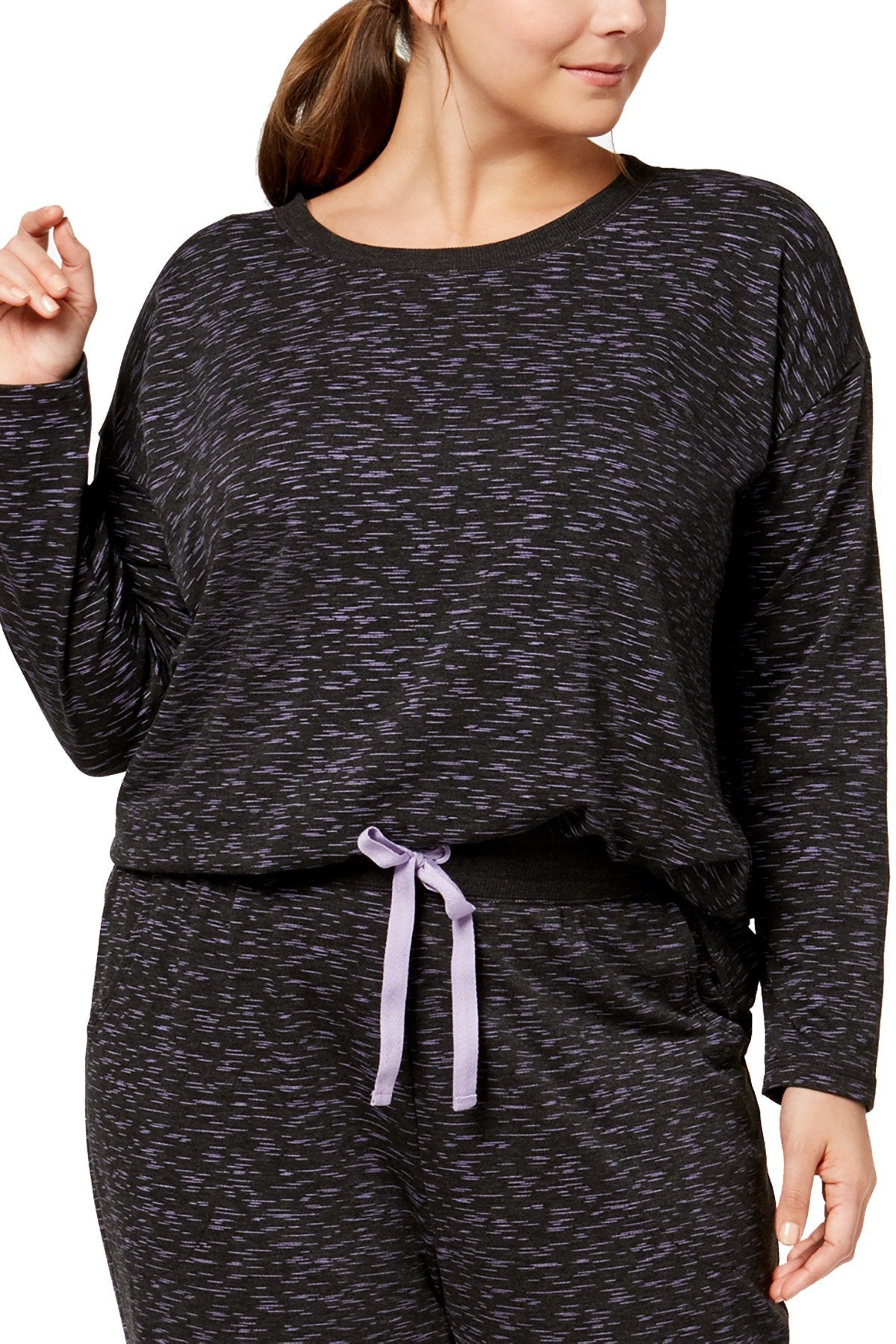 Jenni by Jennifer Moore PLUS Charcoal/Purple Space-Dye Printed Lounge Top
