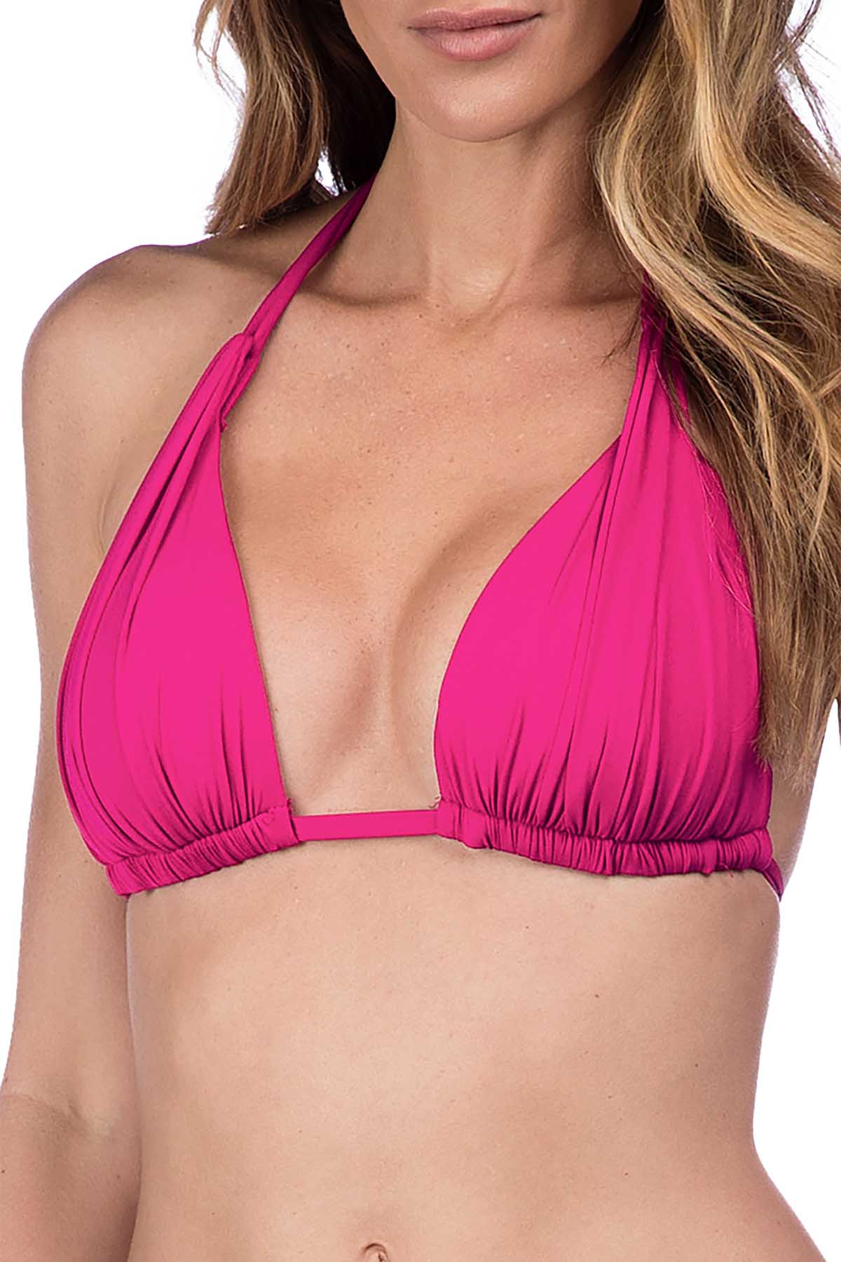 La Blanca Fuchsia Ruched Triangle Halter Bikini Top