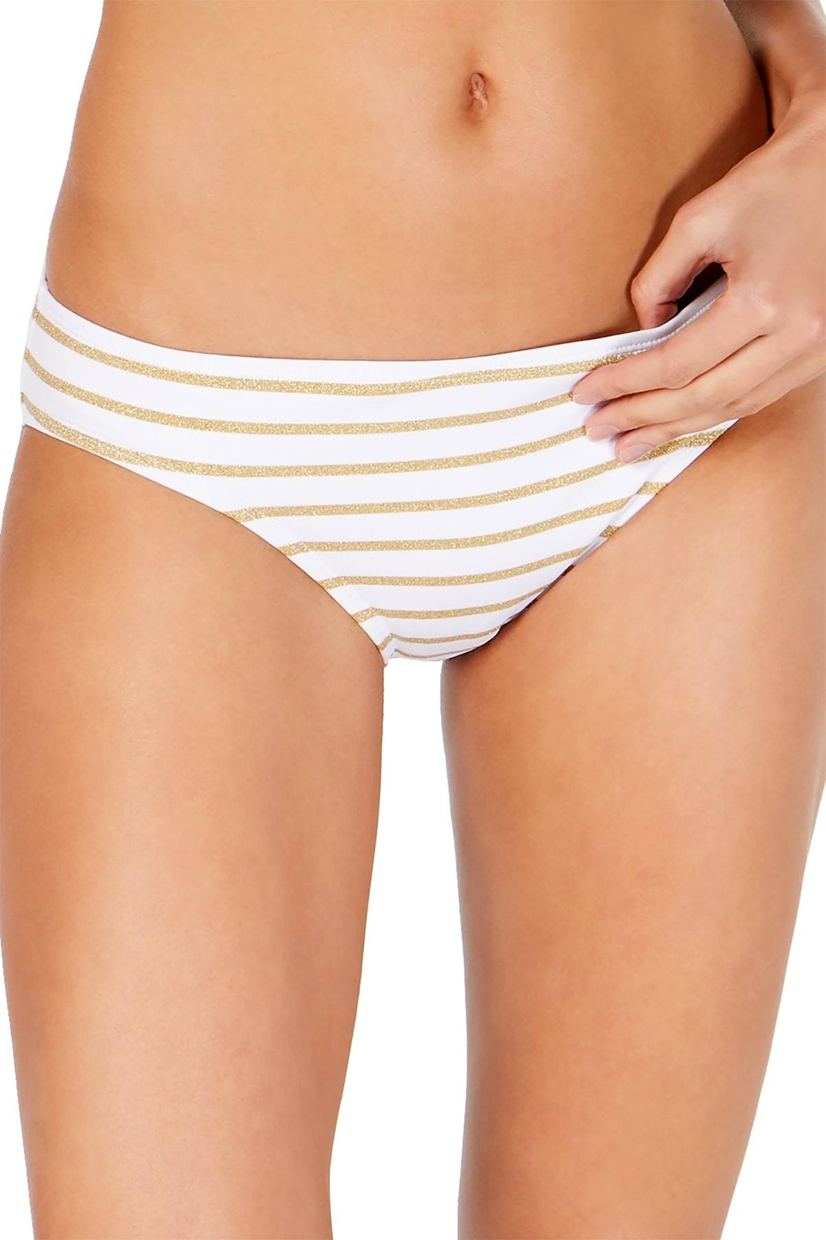 Lauren Ralph Lauren White/Gold Metallic Stripe Bikini Bottom