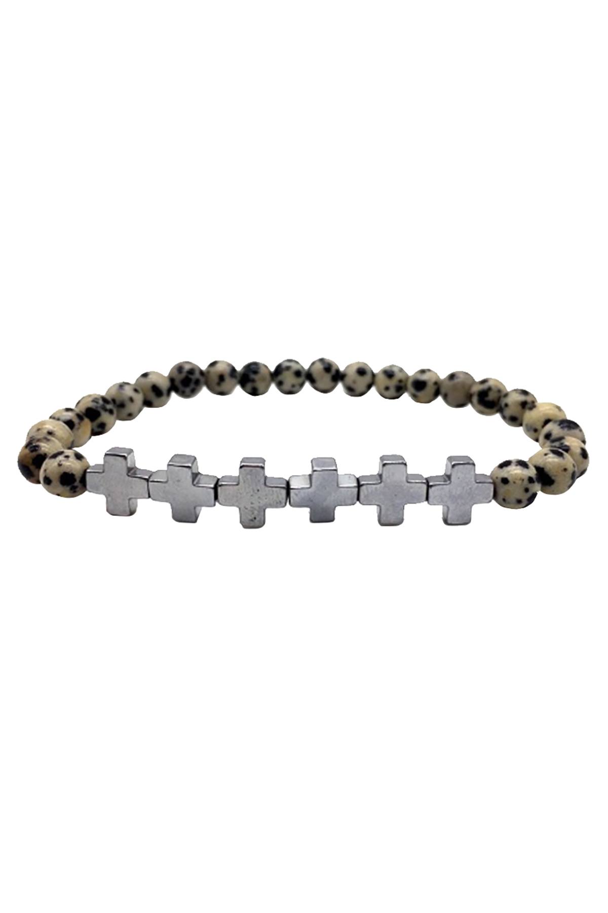 Silver Plated '+++' Dalmation Jasper Natural Stone Skinny Healing Bracelet