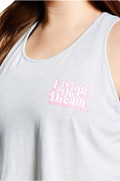 Soffe PLUS Cloud-Blue 'Living the Dream' Graphic Racerback Tank