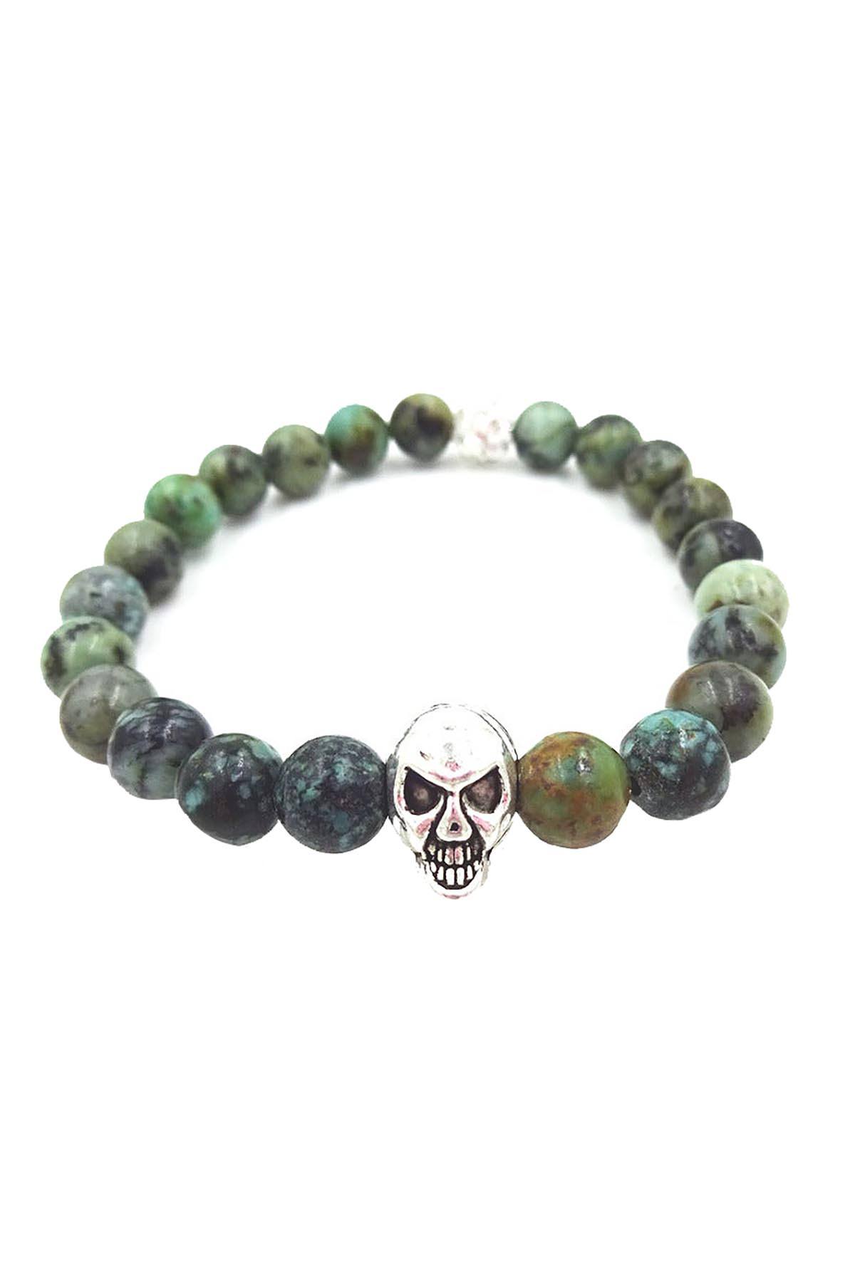 Something Strong 8mm Zinc Alloy African Loose Stone Expandable Beaded Skull Bracelet