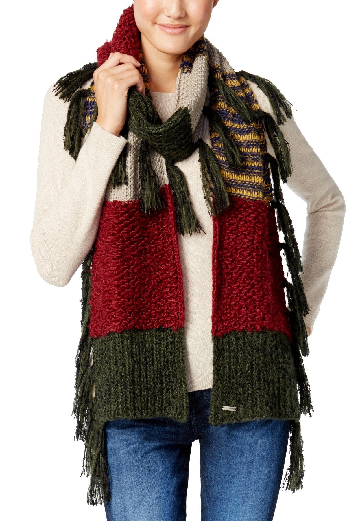 Steve Madden Maroon Block-Party Muffler Scarf
