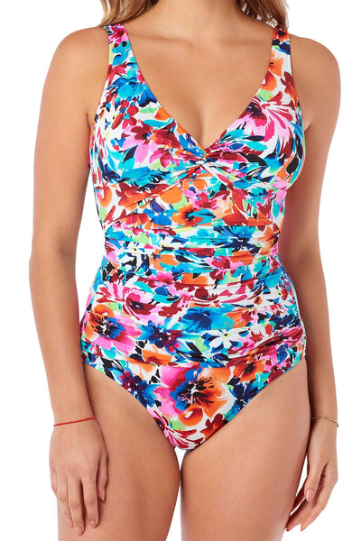 Swim Solutions Multi-Color Labelle-Fleur All-Over Slimming Swimsuit