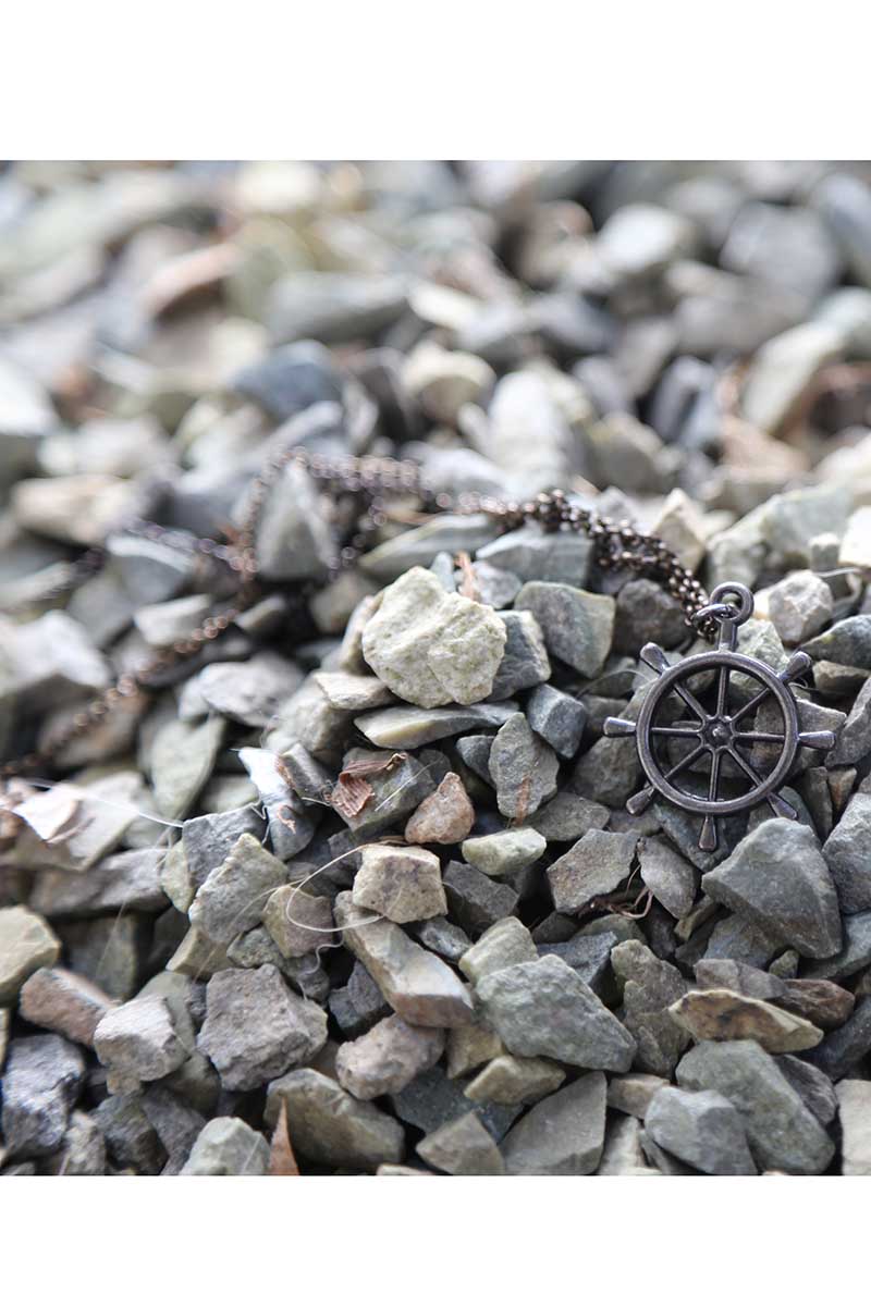 Rave Black Ship Wheel Necklace