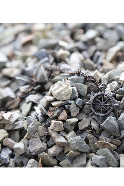 Rave Black Ship Wheel Necklace